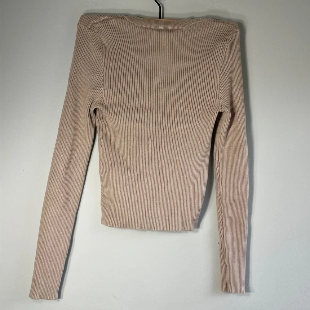 A&F Ribbed Beige Scoop Neck Long Sleeve Sweater